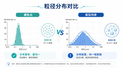 粒径分布对比图（膜乳化与高压均质）