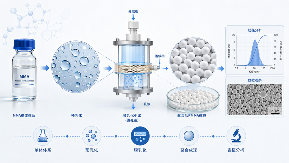 膜乳化器在PMMA聚甲基丙烯酸甲酯微球制备中的小试应用示意图.jpg